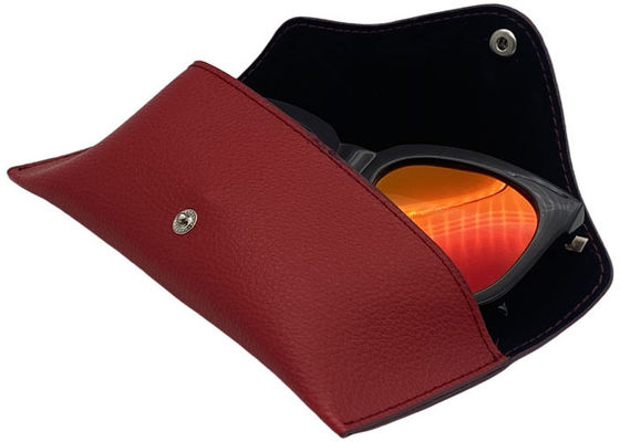 Red Custom Logo Cute Leather Eyeglass Holder With Button