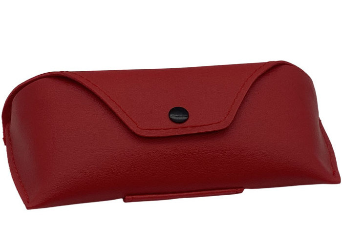 Handmade Red Leather Glasses Case With Button , Leather Sunglasses Holder